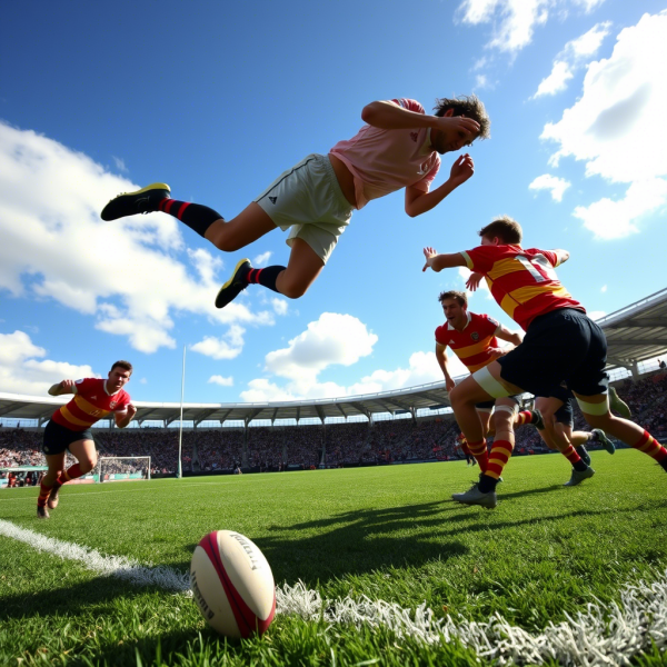 フライングラグビーの空中戦術スカイバウンドが生むタッチダウンエリアでの劇的瞬間と競技の未来像に迫る