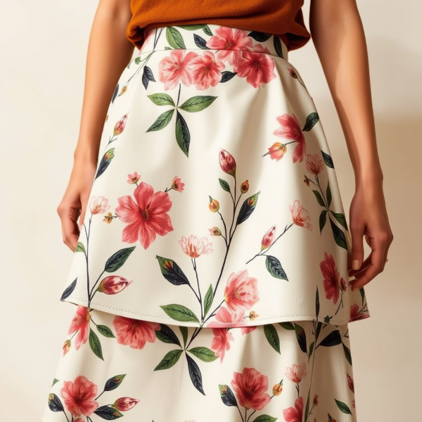 花柄スカートの新境地ボタニカルプリントとエコレザーベースが織り成す大人のフェミニンスタイル