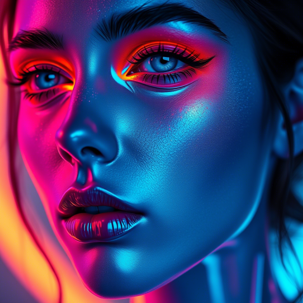 鏡に映る未来の輝きフューチャリスティックメイクとバイオルミネセンスが織り成す新たな美的体験
