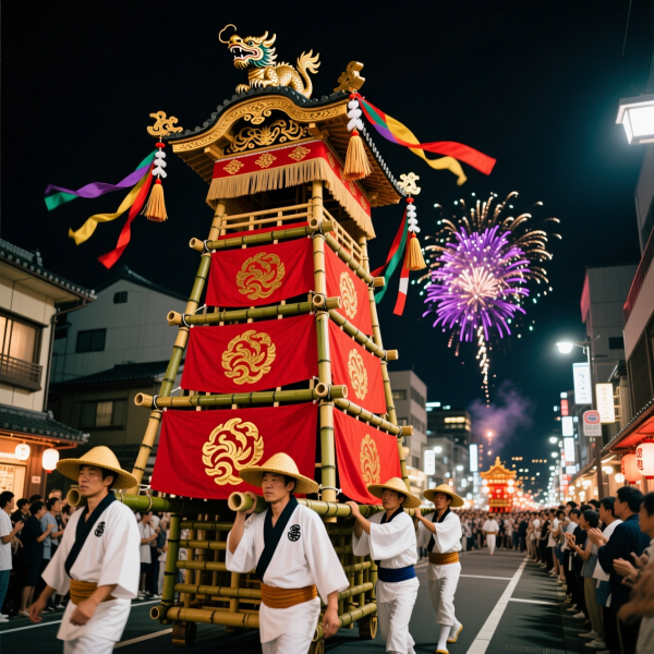 花火と舁き山が織りなす博多祇園山笠の夏の熱狂