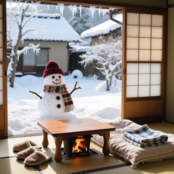 雪だるまの後はこたつで温まり手作り雑巾で片づけよう冬の日常を彩る三つのアイテム