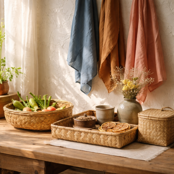 漆喰壁に草木染の彩り竹細工が奏でる自然共生の美